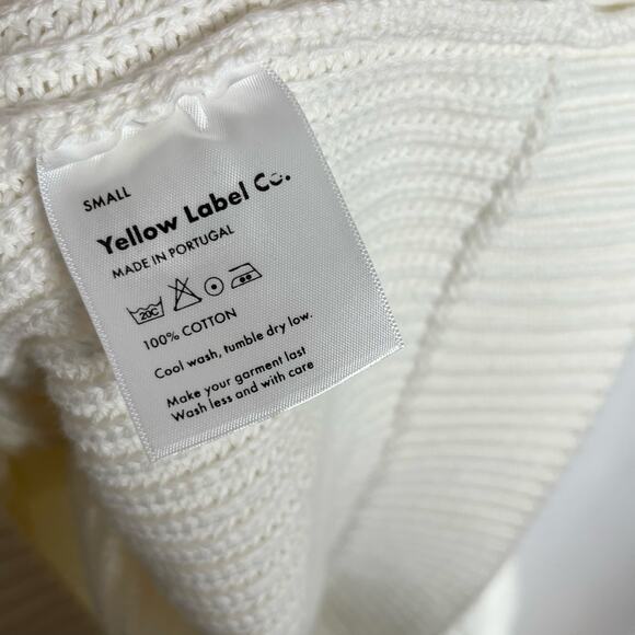 Yellow Label Co Long Sleeve Chunky Knit Sweater Men Small White Crew Neck Cotton - Picture 9 of 10